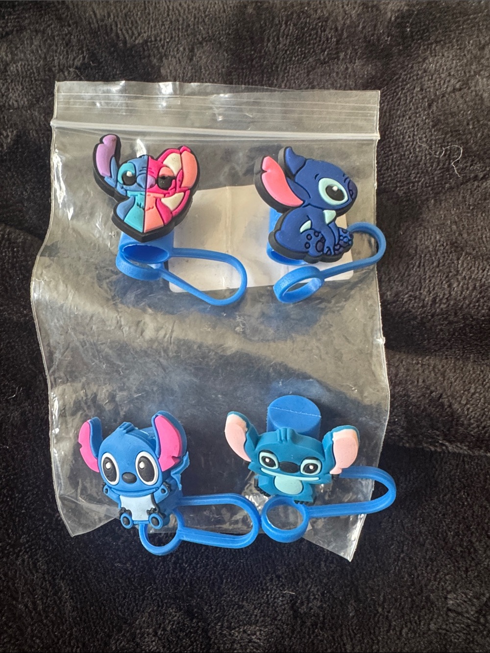 Set of 4 Blue Cartoon Stitch straw toopers